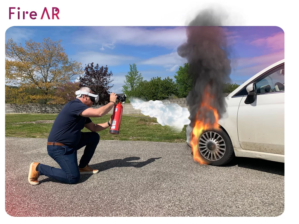Fire safety training: extinguishing a burning car